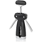 OXO Steel Winged Corkscrew with Removable Foil Cutter | Wine Opener with Arms, Ergonomic Wings, Non-Stick Screw, Open Wine Bottles, Easy to Open, Barware