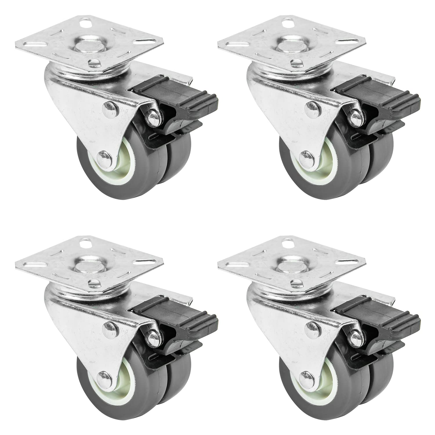 HMF 6720 Heavy Duty Double Castors with Brake | Polyurethane | 50 mm | Up to 400 kg | Grey