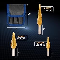 WORTURE Step Drill Bits, 3PCS Titanium High Speed