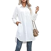jinghuiyue Women's Casual Button Down Shirts Long Sleeve Oversize Blouse Loose Shirt Dress with Side Pockets