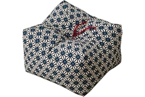 EMOOR Japanese Buckwheat Hulls Seiza Cushion Large 10x10x7in Made in Japan (Hemp-Leaves Blue), Natural Buckwheat Husks Sobagara Floor Sitting Pillow Tatami Cool Nap Side Sleepers