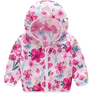 Toddler Hooded Jackets Lightweight Waterproof Zip up Flower Graphic Raincoat Kids Baby Thin Casual Windbreaker Coats