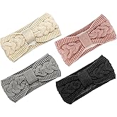 AQOKKA Knit Winter Headbands for Women Fuzzy Wool Fleece Lined Ear Warmers Elastic Turban Crocheted Head Wrap Winter Accessories for Women Cold Weather