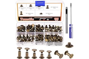 Tanstic 152Pcs(75 Sets) Chicago Screws Assorted Kit, M5 x 5/6/8/10/12mm Flat Head Leather Rivets Chicago Screws Binding Screw