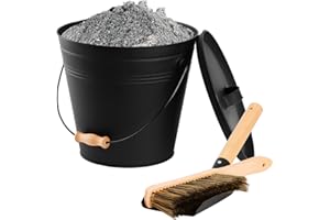 FEED GARDEN 3.5 Gallon Ash Bucket with Lid,Shovel,Broom and Screwdriver, Ash Can for Fireplace Fire Pits,Hearth,Wood Stoves,Fireplace Galvanized Iron Bucket,Pellet Charcoal BucketIndoor Outdoor，Black