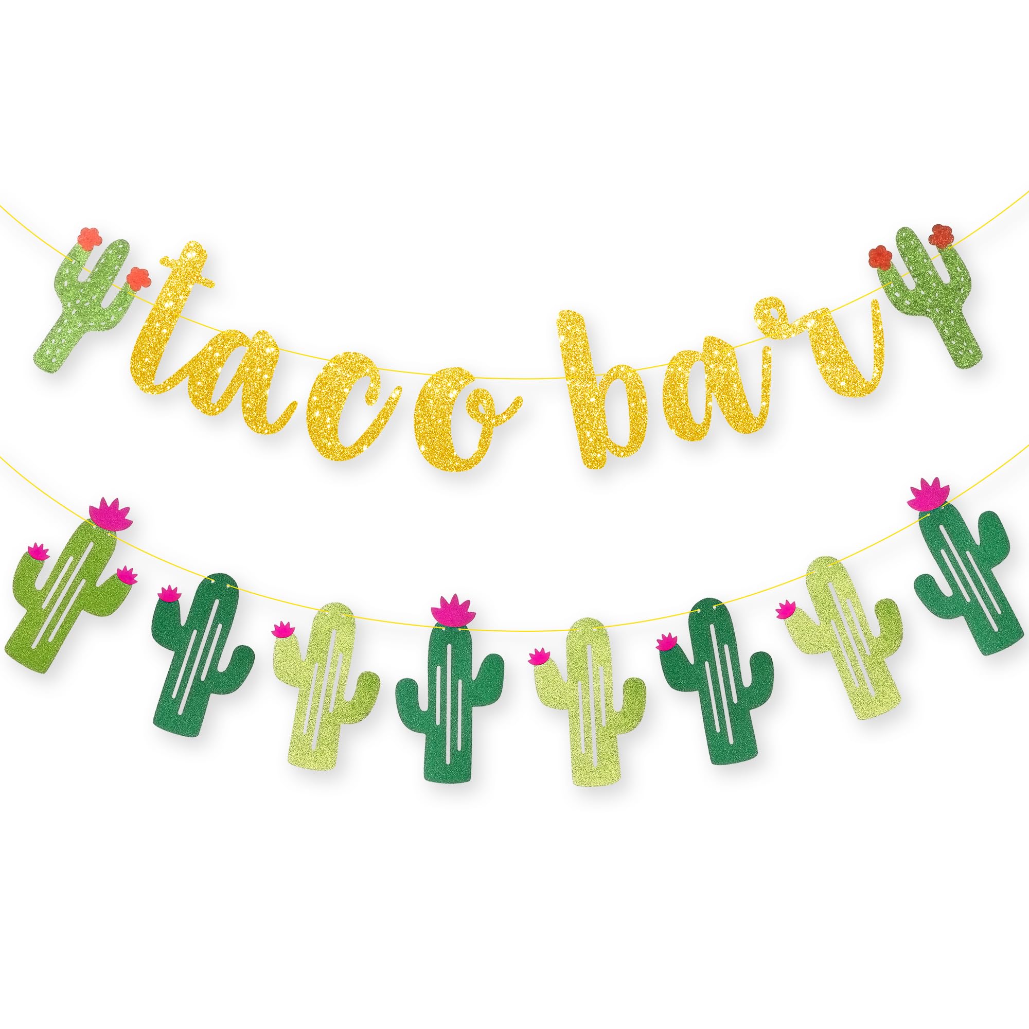Photo 1 of KatchOn, Glitter Taco Bar Banner - 2 Strings, Pre-Strung | Taco Bar Sign with Cactus Banner | Taco Bar Decorations | Fiesta Decorations, Cactus Party Decorations | Cinco De Mayo Party Decorations