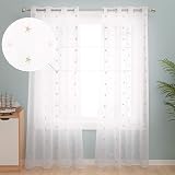Deconovo Set of 2 Embroidered Linen Effect Dressing Curtain White Linen 140x240