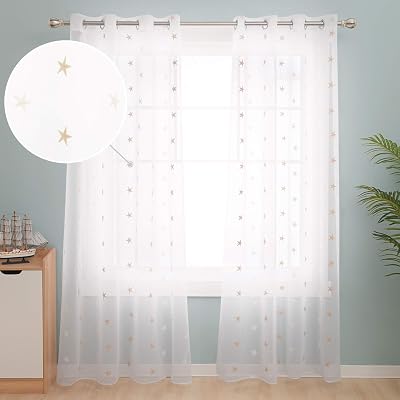 Deconovo Set of 2 Embroidered Linen Effect Dressing Curtain White Linen 140x240