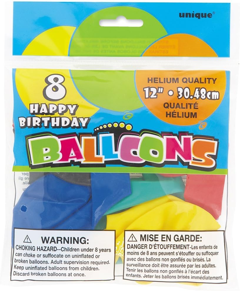12" Latex Happy Birthday Balloons, Assorted 8ct Kitchen