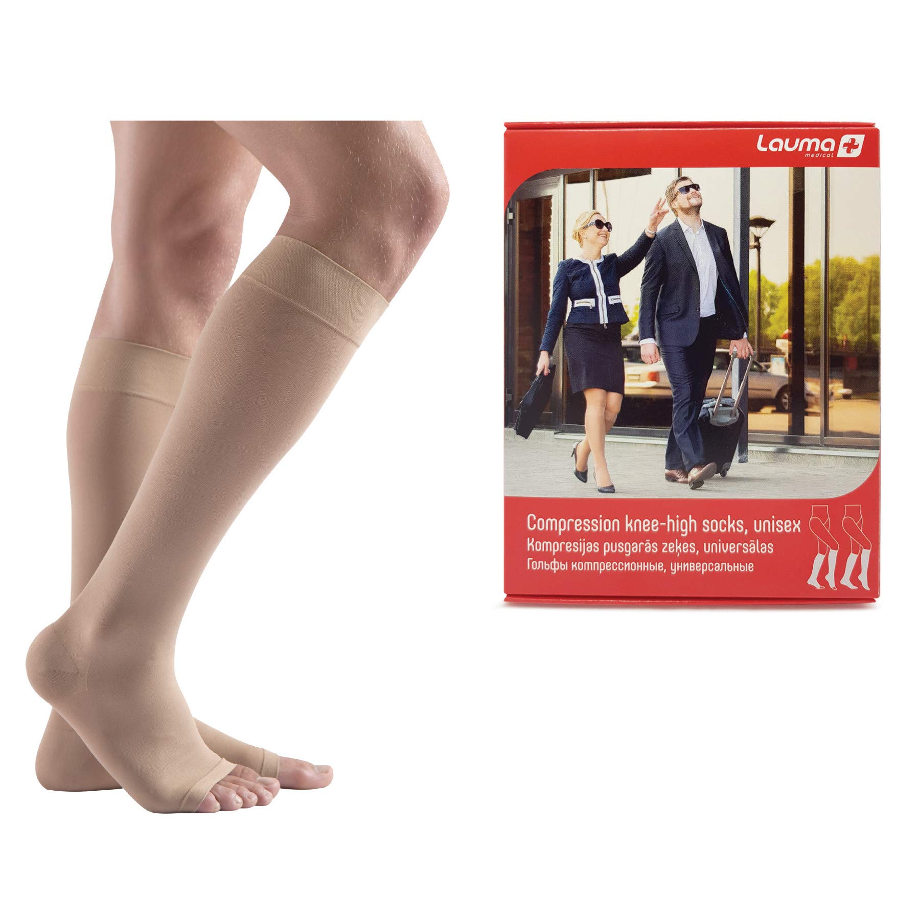 Lauma Medical Open-Toe Compression Knee-High Socks 23–32 mmHg – Class II Medical Support for Tired Legs & Swelling Relief