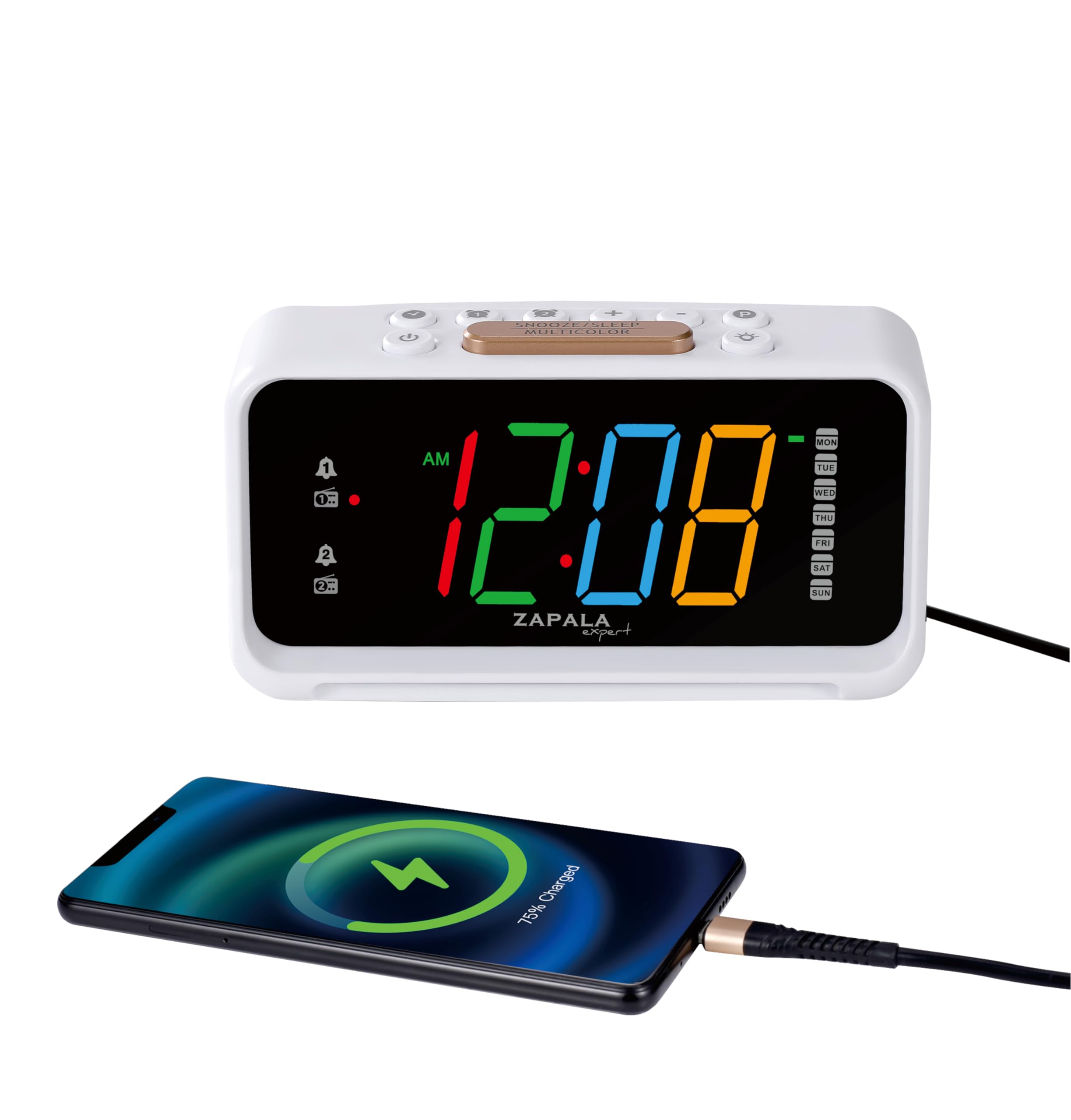 Photo 1 of ***USER MANUAL MISSING***ZAPALA expert Alarm Clock Radio, 2 Alarms Jumbo LED Display Plug in Digital FM Clock Radio with USB Charging Port, Days Display, Adjustable Volume & Dimmer, Nightlight, Snooze for Deep Sleepers Kids