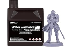 ELEGOO Upgraded Water Washable Resin 2.0, 3D Printer Resin with Low Viscosity and High Precision, 405nm Rapid UV-Curing Photopolymer Resin, 3D Resin for LCD/DLP 3D Printing, Grey 2000G