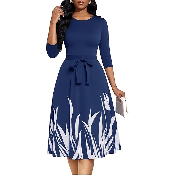 Simple Flavor Women's Floral Vintage Dress Elegant Midi Evening Dress 3/4  Sleeves(XH3337KF,S) at Amazon Women's Clothing store