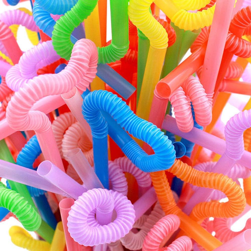 HANSGO Disposable Colorful Drinking Straws, 100PCS 7 Colors Flexible Straws,13inch Extra Long Straws Party Decorations: Kitchen & Dining
