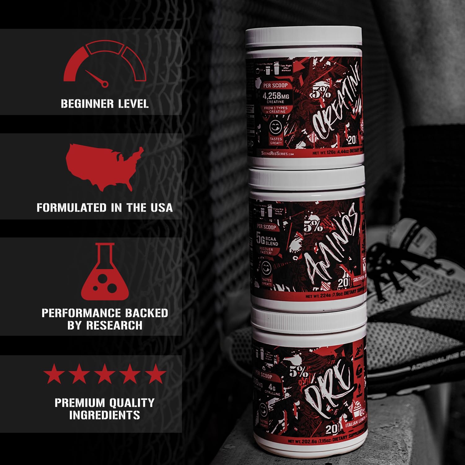 5% Nutrition Code Red Micronized Creatine | Monohydrate Powder Blend | Flavored Creatine for Power, Strength Endurance, Cellular Energy & Cognitive Health (Wild Berry)