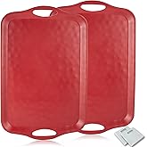 ECOIOU Extra Large Serving Tray with Handles, 20x13 inch, Set of 2 Melamine Platters for Serving Food, Turkey, Cookie, Rectangular Trays for Eating, Raised Dots Matt Finished, Dishwasher Safe, Red