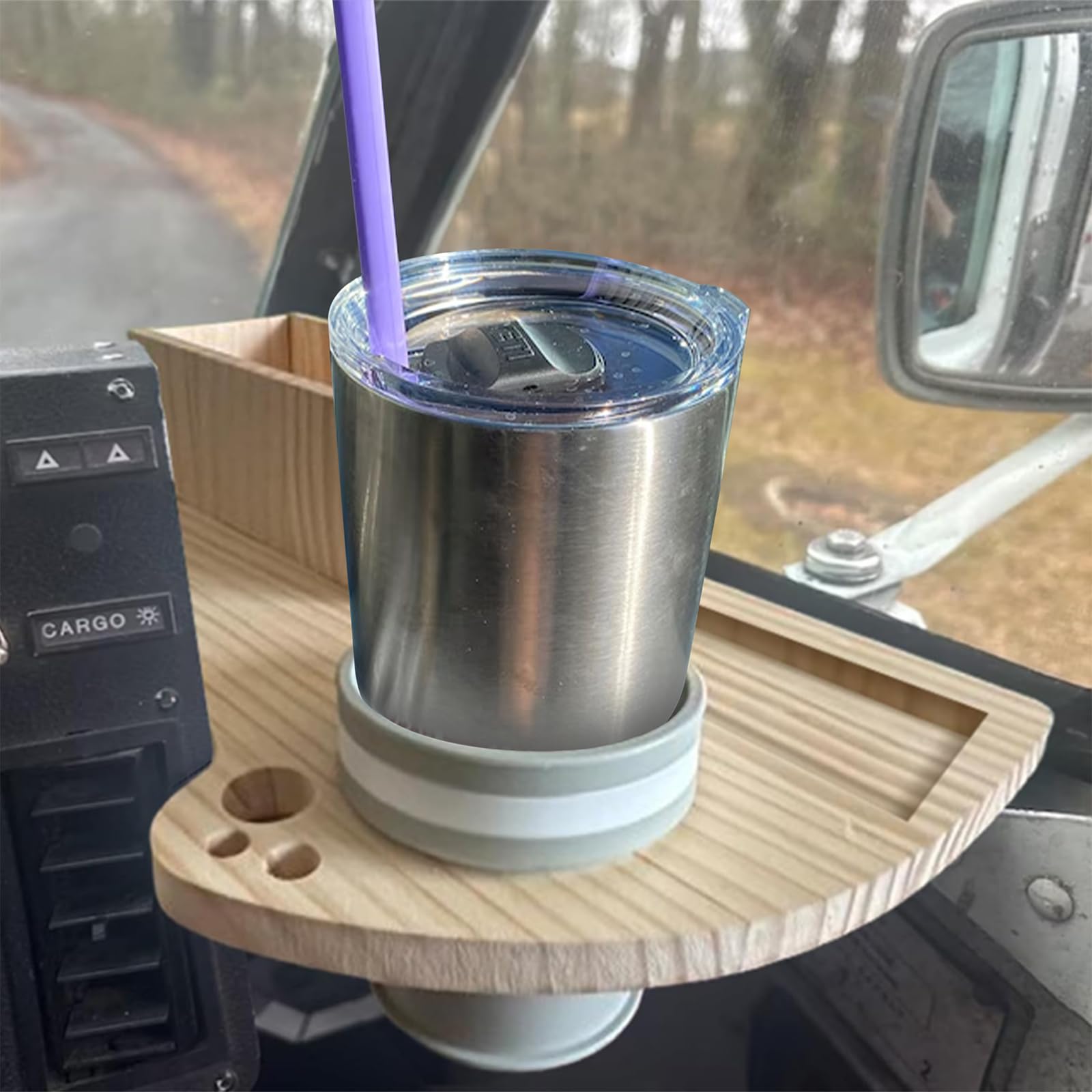 Photo 1 of Cup Holder Tray for USPS Mail Carrier/LLV, 2 in 1 Detachable Postal Mail Truck Car Cup Holder Tray, Holds Cup,Scanner,Pen,Marker and A Box for The Forms, Gift for Mailers