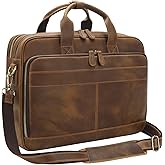 Jack&Chris Full Grain Leather Briefcase for Men, Business Messenger Bag Laptop Bag Attache Case, Fits 15.6 Inch Laptop