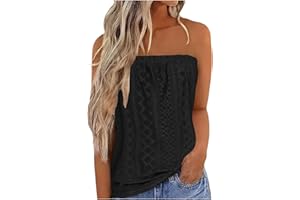 KIMLOOG Womens Tube Tops Strapless Bandeau Tank Tops Summer Casual Floral Shirts Smocked Ruffled Backless Sleeveless Blouses