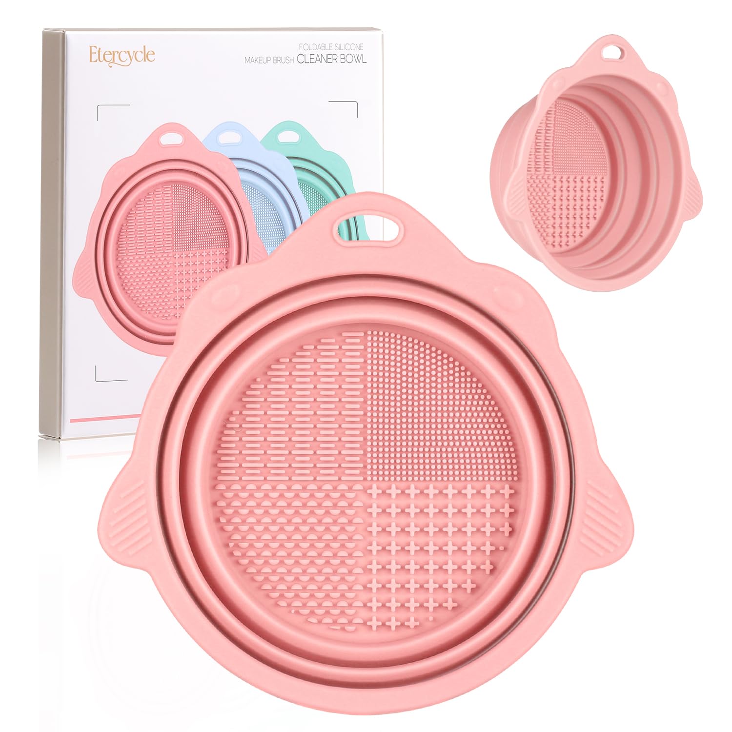 Photo 1 of Foldable Silicone Makeup Brush Cleaner Bowl - Etercycle Portable Cleaning Tool for Brushes, Powder Puffs, and Sponges (Pink)