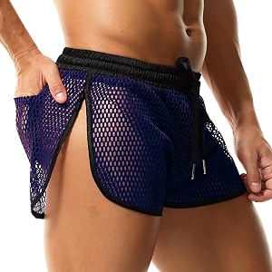 WINTOFW Men's Mesh Shorts Fishnet Drawstring Boxer Shorts See Through Underwear for Casual