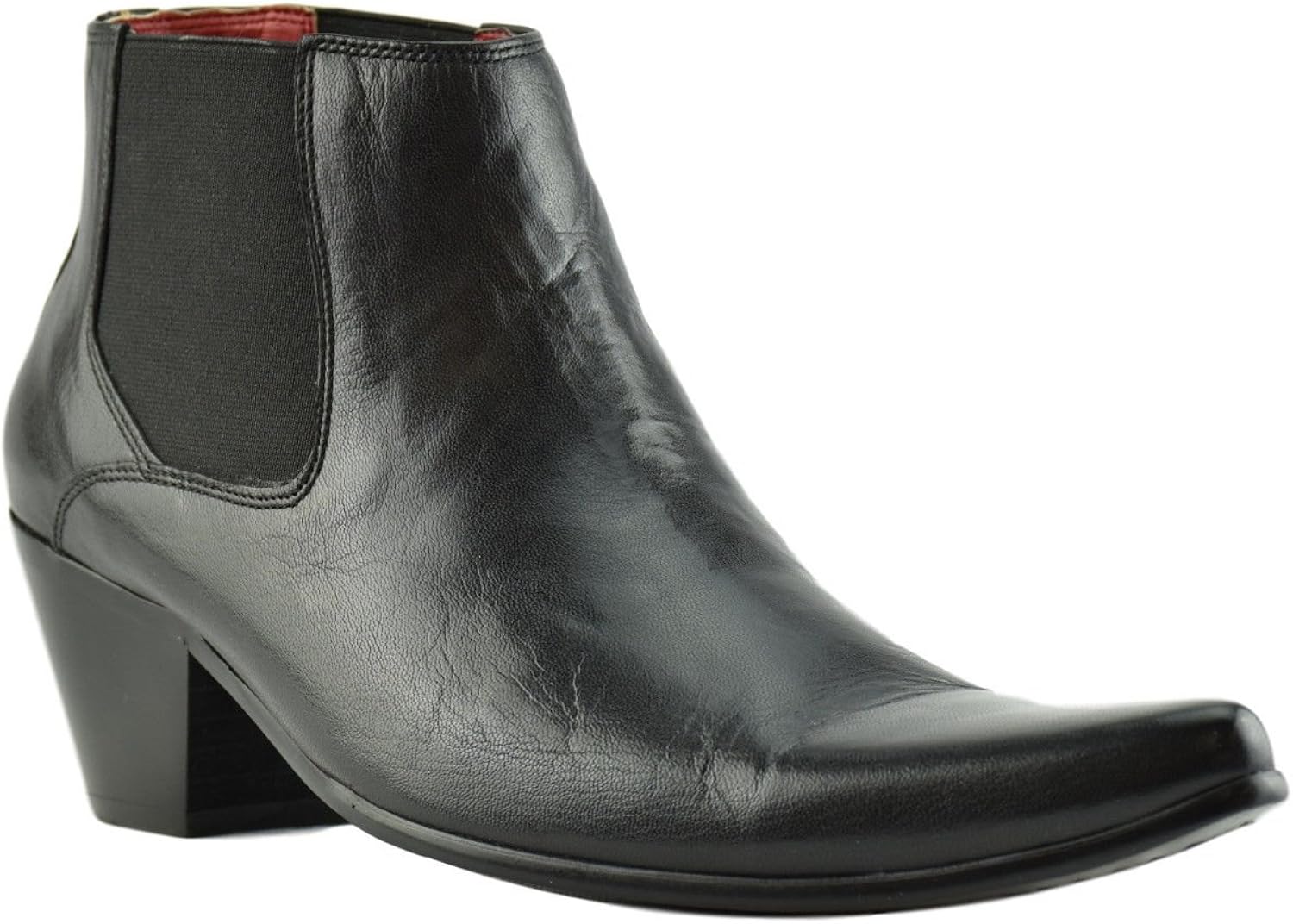 mens black leather pointed winklepicker shoes