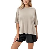 ODODOS Women's Side Split Tee Modal Soft Raglan Short Sleeve, Relaxed Fit Casual Lounge T-Shirts Yoga Tops