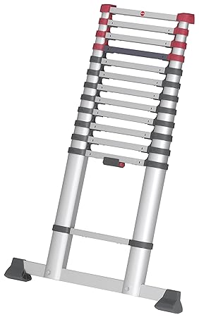Hailo T80 FlexLine, Alu-Teleskopleiter, 13 Sprossen, Leiternhöhe individuell einstellbar, Klemmschutz, Quertraverse, belastba
