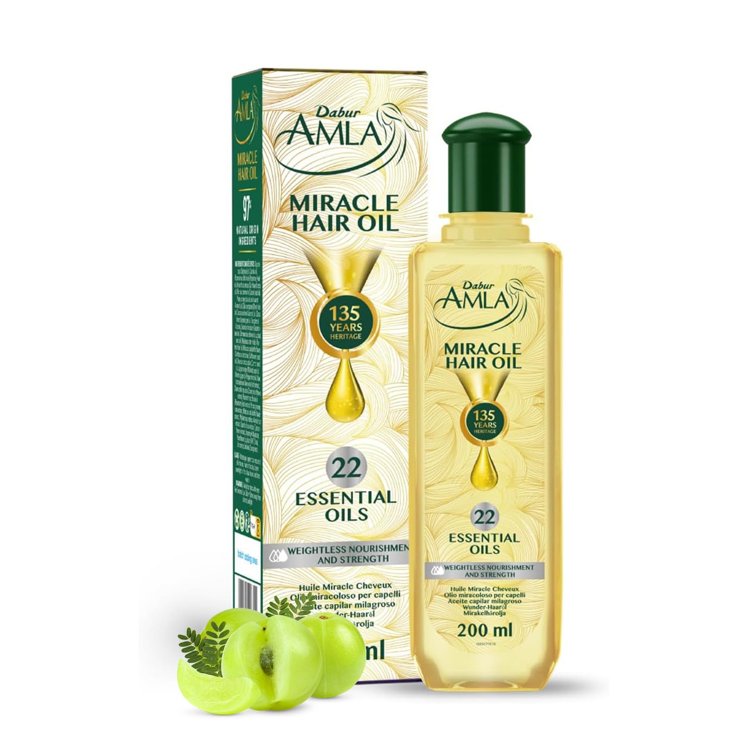 Dabur Amla Miracle Hair Oil | Weightless | For Nourishment and Strength | 97% Natural Ingredients | Infused with 22 Oils for Root-to-Tip Care