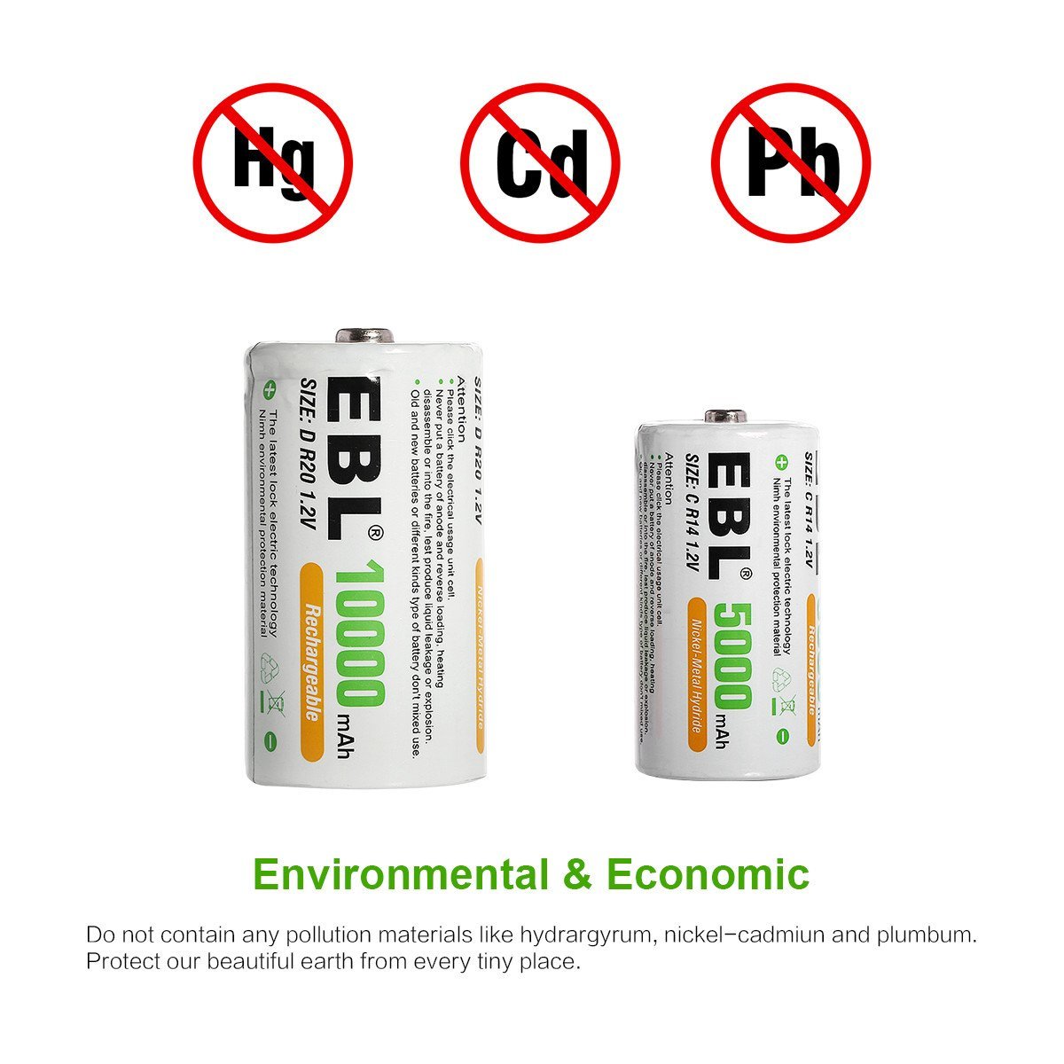 EBL D Cell Batteries 10,000mAh Ultra Pro Ni-MH Rechargeable D Batteries, 4-Pack