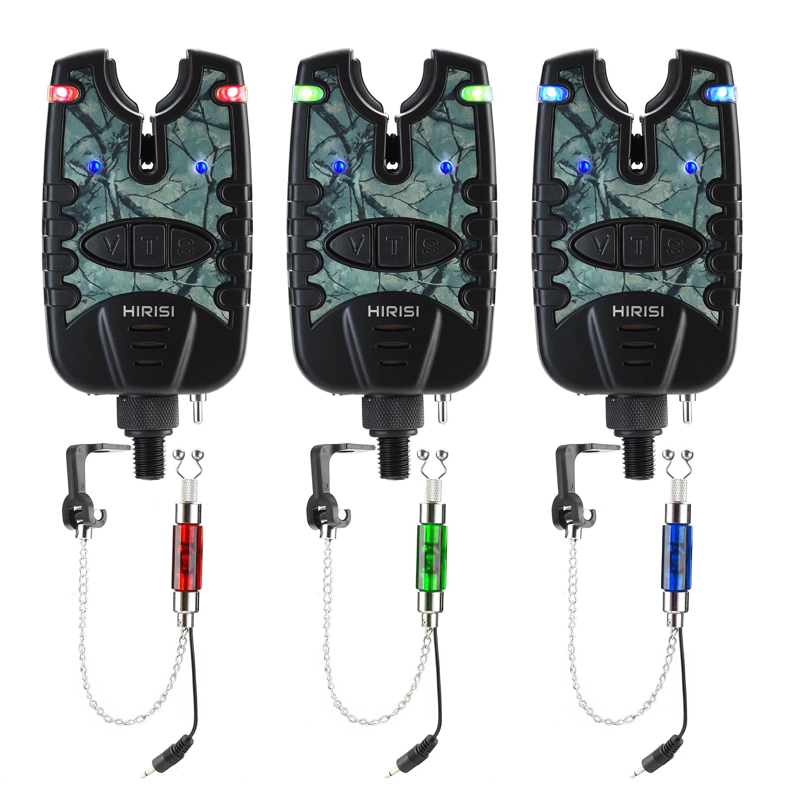 Fishing Bite Alarm and LED Swinger Set 3 Colours LED Lights Carp Alarm Camouflage