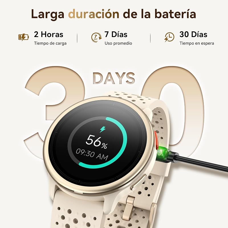 Reloj Inteligente Mujer 1.27" Smartwatch Mujer Redondo 2 Correas, Monitor de Sueño Funciones de Salud y Fitness 120+ Modos Deportivos 3ATM Impermeable para iPhone/Samsung/Android Albaricoque — foto 7 de 8