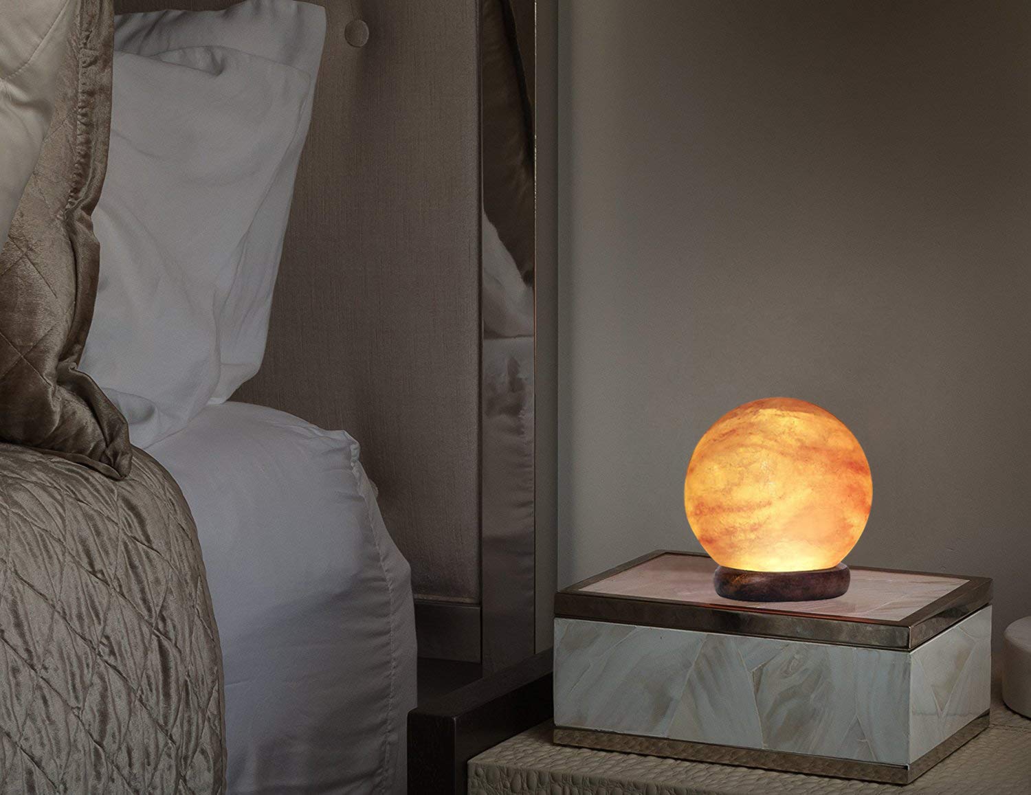 Niubity Himalayan Pink Natural Salt Lamp,USB Wooden Base Himalayan Crystal Rock Salt Lamp Air Purifier Night Light (Ball)