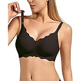 VQJ Women's No Underwire Jelly Comfort Wireless Full Coverage Bra, Scalloped Push Up T-Shirt Bra with Convertible Straps