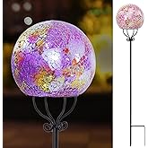 VCUTEKA Solar Outdoor Lights Garden Decor Mosaic Solar Garden Lights Waterproof Glass Ball LED Pathway Stake Light for Landscape Lawn Patio Yard Decoration 6 inch, Pink
