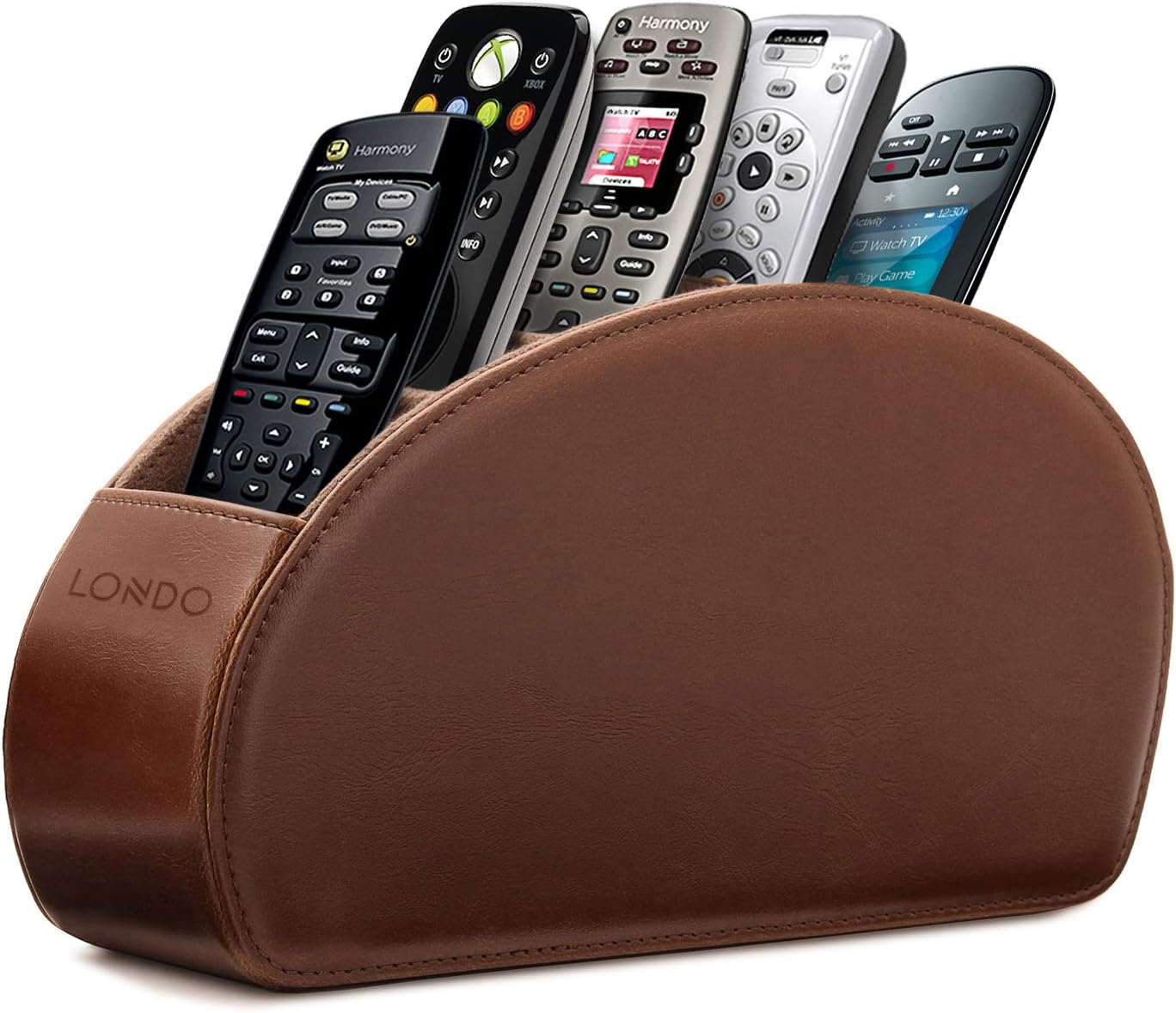 Londo Leather Remote Control Holder Organizer with Suede Lining for DVD Blu-ray TV Roku or Apple TV Remotes (Leather, Dark Brown)