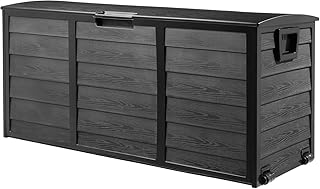 FIXKIT 290L Auflagenbox/Kissenbox -Gartenbox mit Griffen und Rollen, kann 60 kg laden und dient zum Organisieren und Aufbewahren von Gartengeräten, Gartenmöbeln und Zubehör für Schwimmbäder [schwarz ]