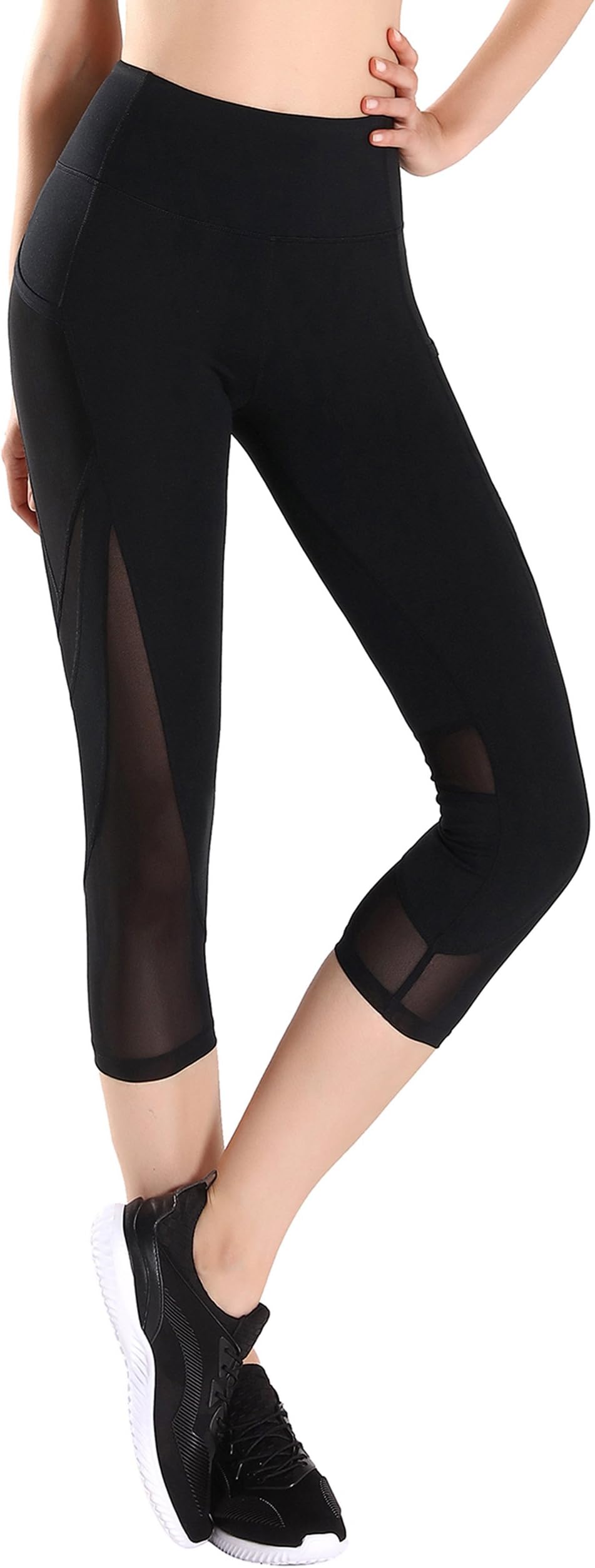 MotoRun Women's Mesh Leggings Breathable Sports Pants Exercise Capris Strech Workout Tights Hight Waist Mesh Running Yoga Pants Active Leggings with Mesh Pockets