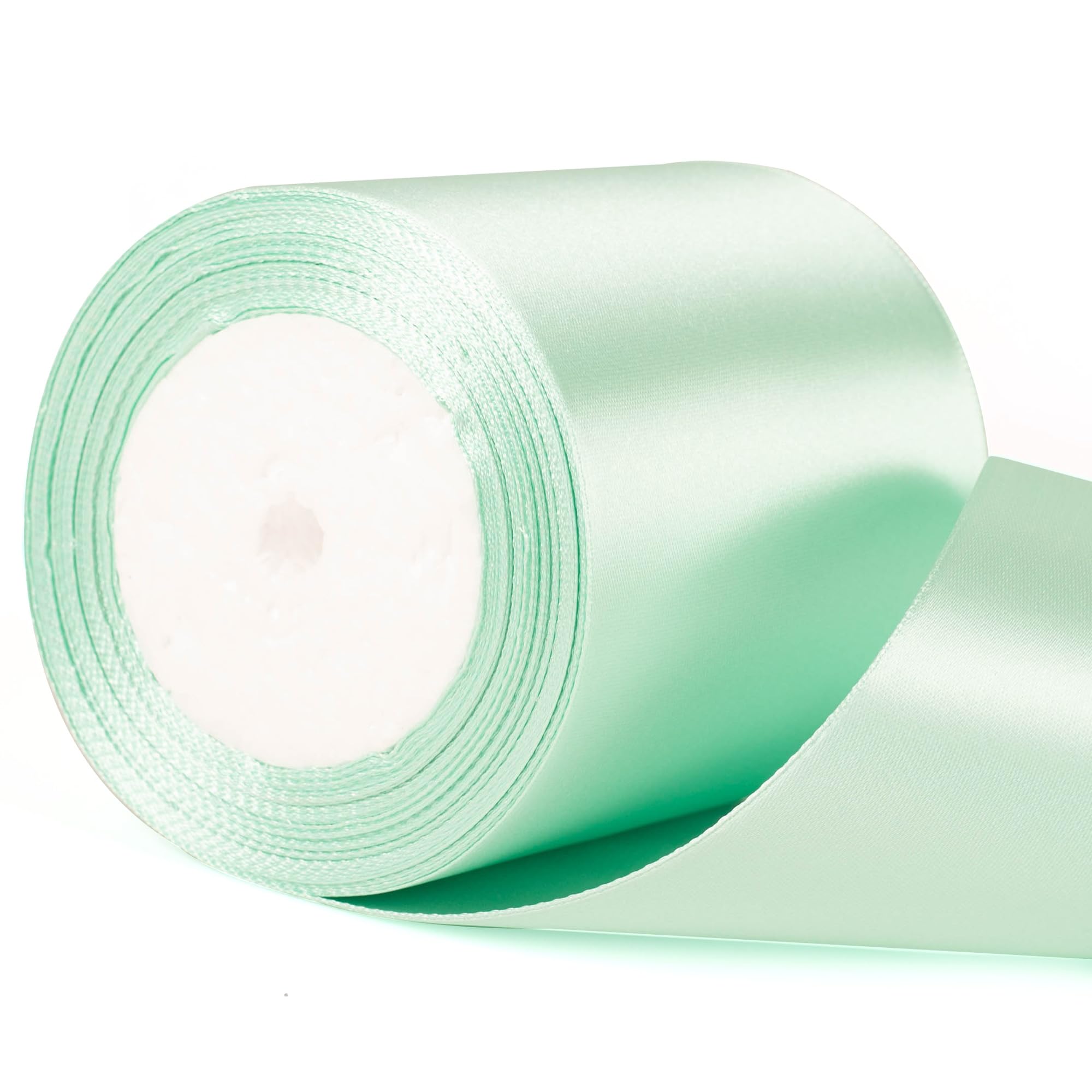 22m x 10cm Wide Mint Green Satin Ribbon, Teal Green Thick Wedding Car Ribbon for Gift Wrapping, Bouquet, Cake, Craft Decorations, Premium 4 Inch Florist Ribbons for Christmas Birthday Present