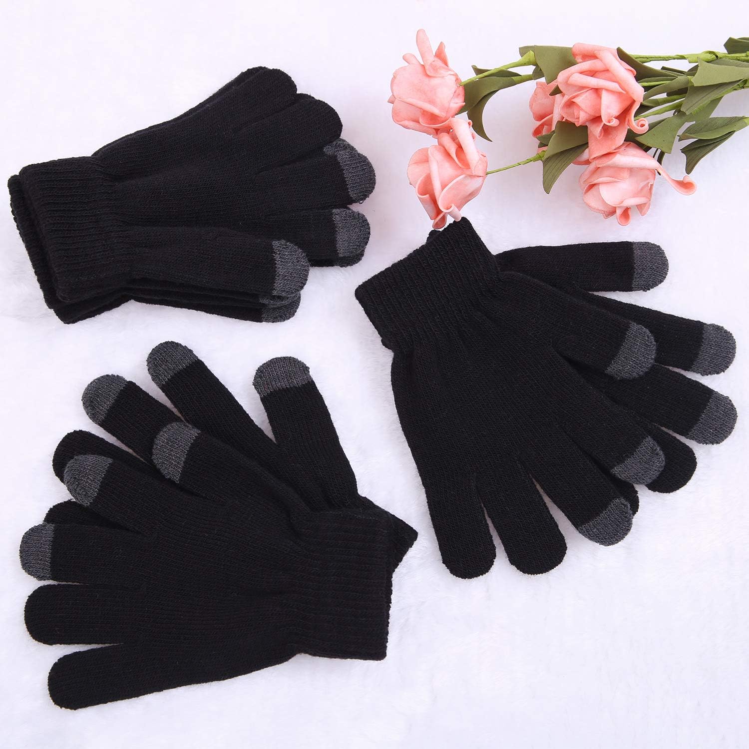 Cooraby 12 Pairs Kid's Touchscreen Gloves Teens Winter Warm Knit Texting Gloves: Clothing