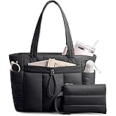 TOPDesign Puffy Tote Bag for Women with Cup Holder & Laptop Compartment & Cosmetic Bag & Trolley Sleeve for Work, Travel