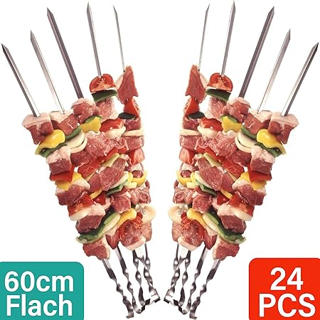 STAR-LINE 24 Grillspieße Schaschlikspieße aus Edelstahl 60cm | Fleischspieße für BBQ & Grill | Kebab Spieße | Schampura für M