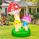 KOOY 5FT Spring Easter Inflatable Mushrooms Outdoor Decoration, Multi-Colored Blow up Mushrooms Decor Built-in LED Lights for Spring Summer Easter Yard Garden Lawn Party Inflatable Supplies