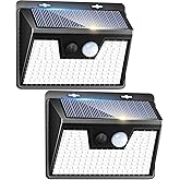 Peasur 2 Pack Solar Lights Outdoor Motion Sensor, 140 LED Solar Powered Fence Wall Light Waterproof, 3 Modes Solar Security Lighting for Outside Yard Deck Garden Stair Step