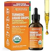 USDA Organic Turmeric Liquid Drops with Black Pepper - 1000mg Curcumin Supplement for Immune & Digestive Health - 30 Servings - Enhanced Absorption - Non-GMO, Vegan, Gluten Free - Unflavored, 1 Fl Oz