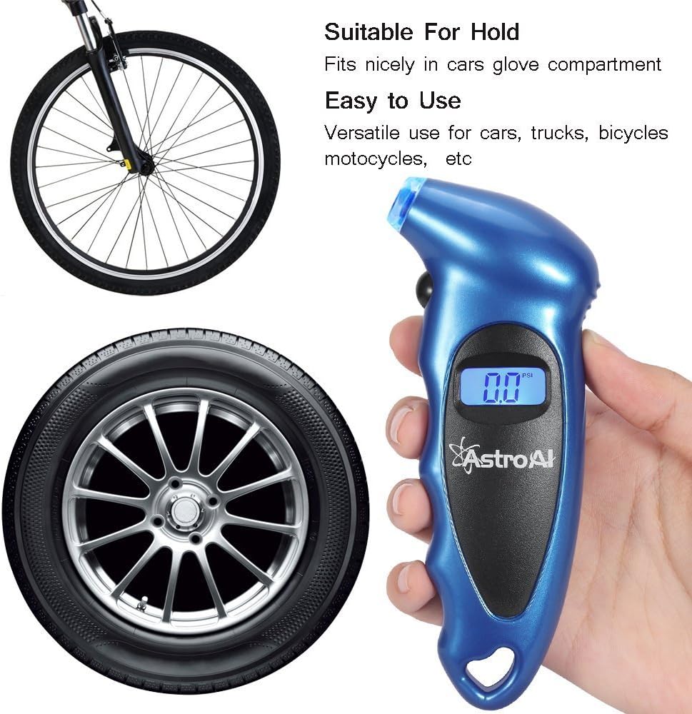 AstroAI Digital Tire Pressure Gauge 150 PSI 4 Settings for Car Truck Bicycle with Backlit LCD and Non-Slip Grip, Blue: Industrial & Scientific