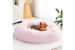 WNPETHOME Calming Dog Bed Cat Bed Donut, Faux Fur Pet Bed Self-Warming Donut Cuddler, Comfortable Round Plush Dog Beds (20 x 20 x 8 Inch, Light Pink)