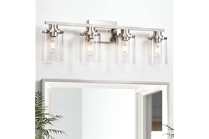 STAMBORD Bathroom Light Fixtures, 4 Light Vanity Lights Over Mirror, Brushed Nickel Vanity Lights for Bathroom with Clear Glass Shade and Nickel Finish, Metal Bathroom Wall Light (Brushed Nickel, 4-Light)