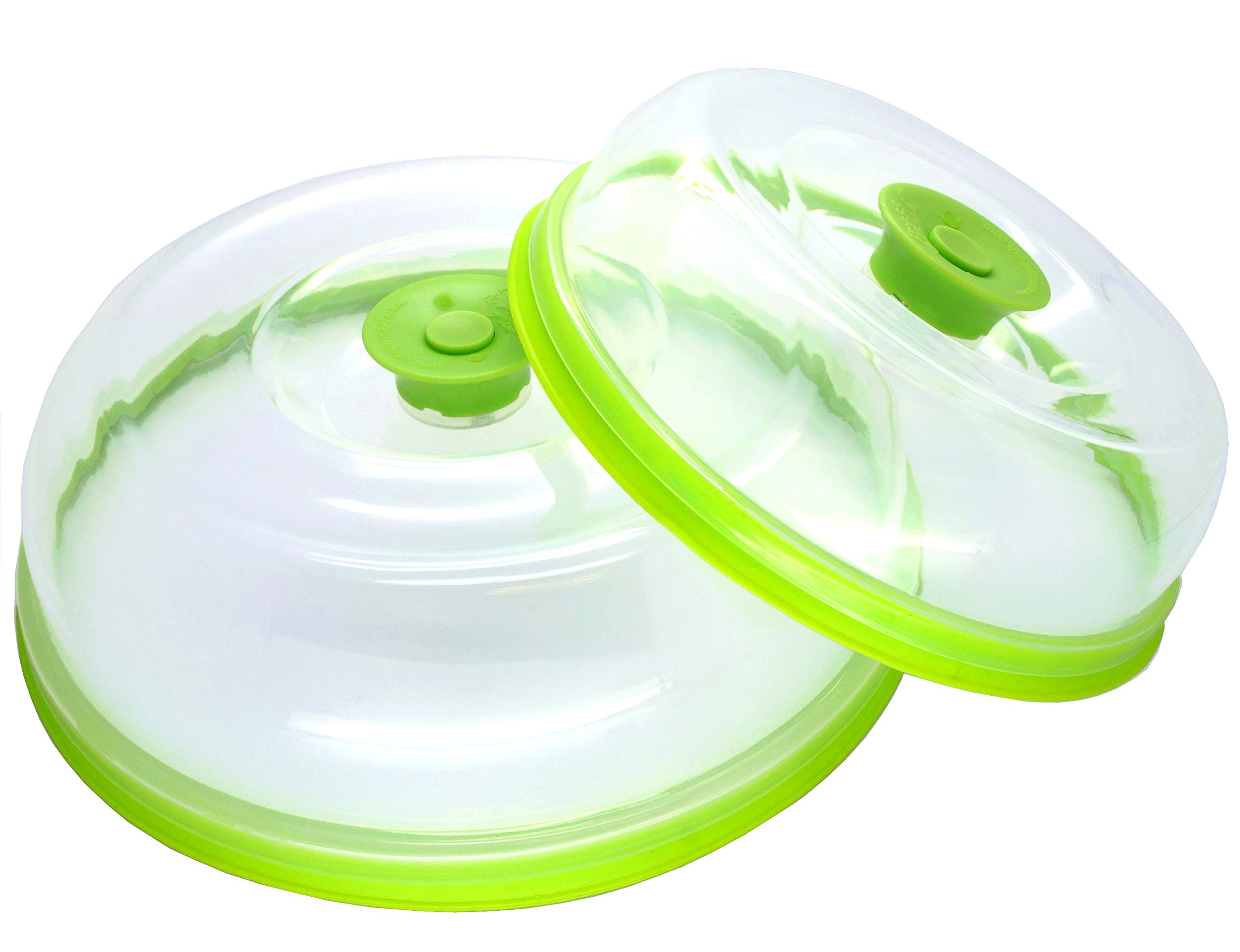 CyberTech Press N Fresh Universal Vacuum Air-Tight Food Sealer Container Plate Platter Lid Cover Topper Dome, Stackable, Safe for Microwave, Dishwasher and Bpa Free 1 9 & 7 inches Green
