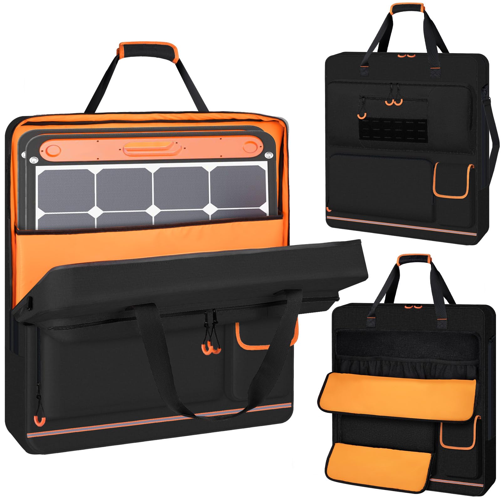 Photo 1 of Wigojoy Solar Panel Storage Bag with Orange Lining, Deepened Opening, Zipper with Pull and Multi-Accessory Space Solar Panel Travel Carrying Case Fit for Jackery SolarSaga 100W 100X 200W, Black